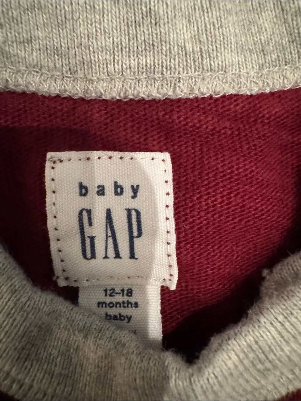 GAP Baby Maroon One Piece with Heather Gray Trim size 18-24 months